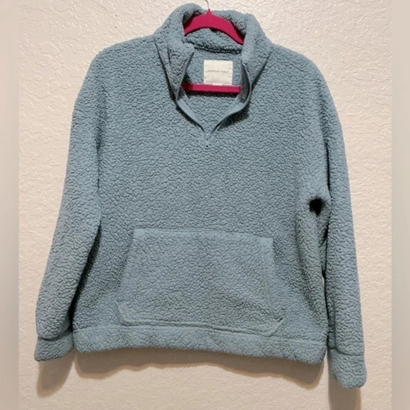 American Eagle Blue 1/4 Zip Pullover, Sherpa - Picture 1 of 9